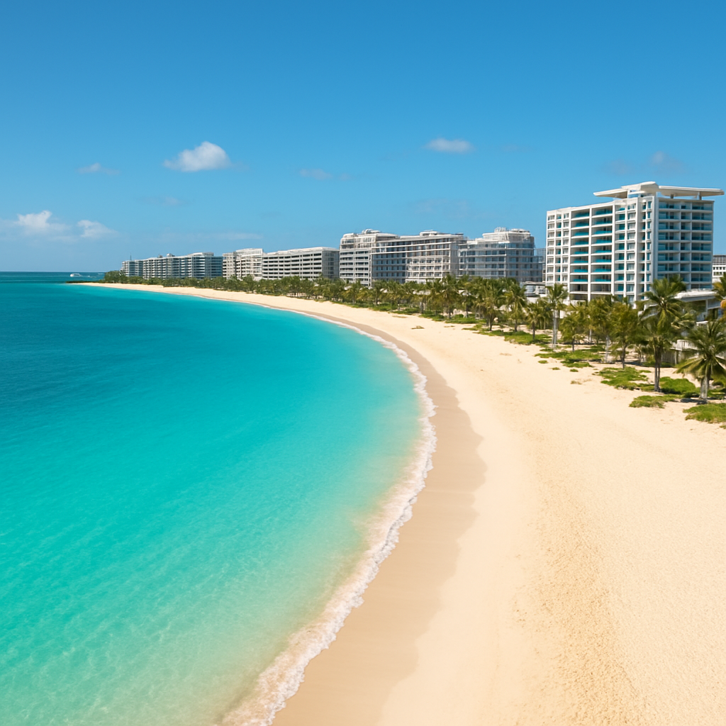 Golden sand and turquoise water at Cable Beach, Nassau